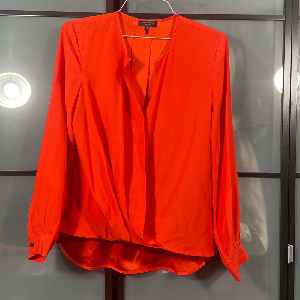 Rag & Bone orange silk blouse. Size M